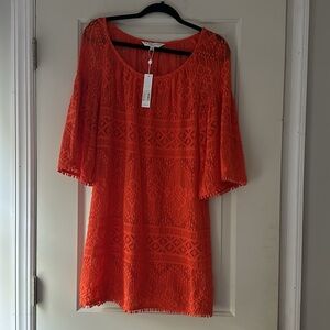 Trina Turk Orange open  knit dress/ coverup